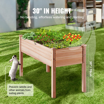 010389019866 - 47.2" Durable Fir Wood Raised Garden Bed with Partition & Tools