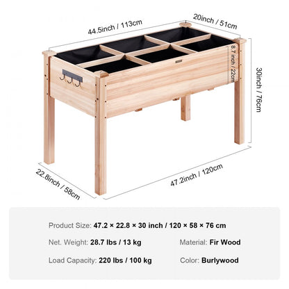 010389019866 - 47.2" Durable Fir Wood Raised Garden Bed with Partition & Tools