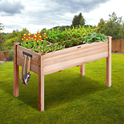 010389019866 - 47.2" Durable Fir Wood Raised Garden Bed with Partition & Tools