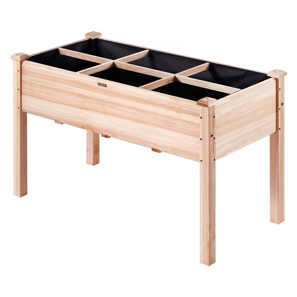 010389019866 - 47.2" Durable Fir Wood Raised Garden Bed with Partition & Tools