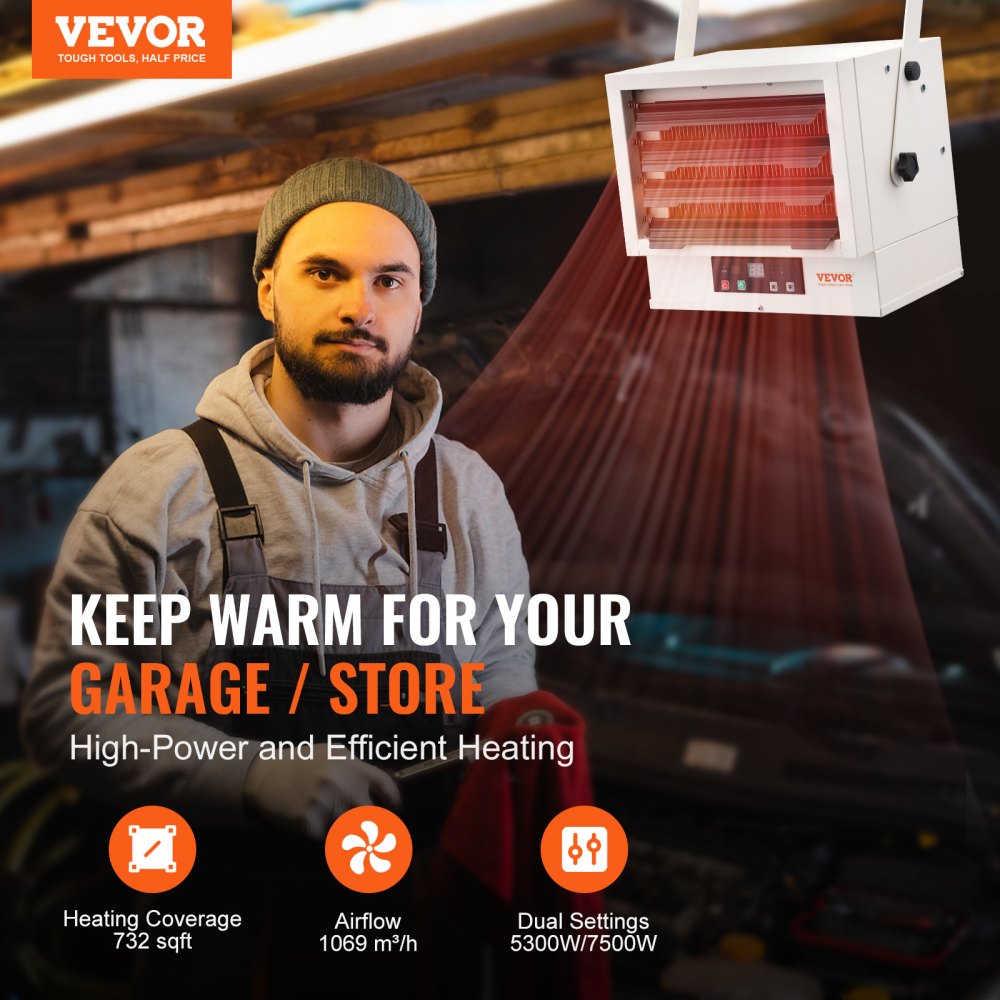 BGP2102-75R - 7500W VEVOR Garage Heater with Remote & Timer