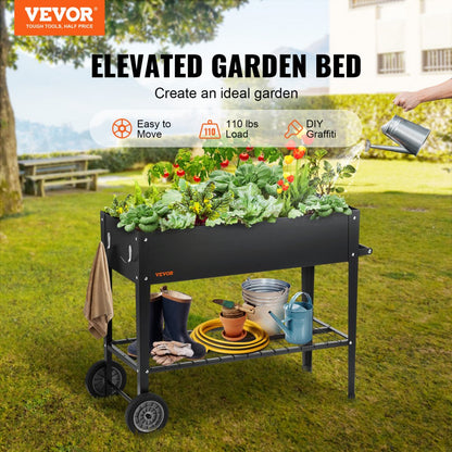 010590652693 - Elevated 42.5" Galvanized Metal Garden Bed with Mobile Design
