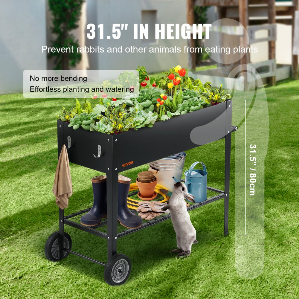 010590652693 - Elevated 42.5" Galvanized Metal Garden Bed with Mobile Design