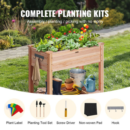 010373403983 - 33.9" Wooden Raised Garden Bed Planter with Tools and Drainage