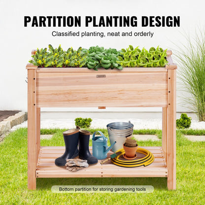 010373403983 - 33.9" Wooden Raised Garden Bed Planter with Tools and Drainage