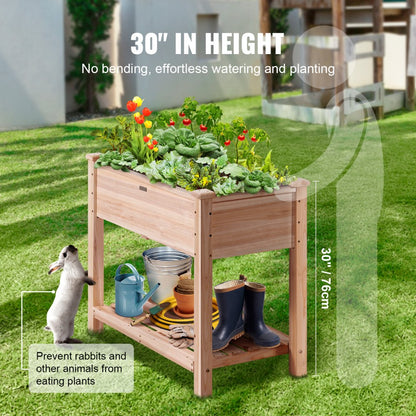 010373403983 - 33.9" Wooden Raised Garden Bed Planter with Tools and Drainage