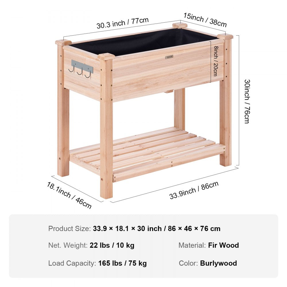 010373403983 - 33.9" Wooden Raised Garden Bed Planter with Tools and Drainage