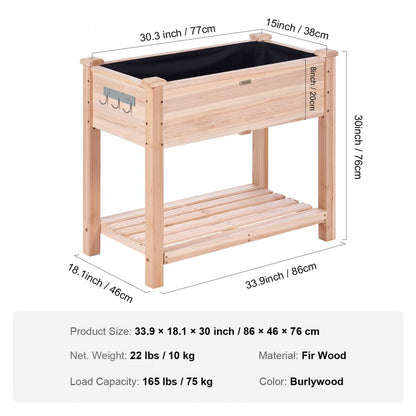 010373403983 - 33.9" Wooden Raised Garden Bed Planter with Tools and Drainage