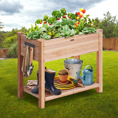 010373403983 - 33.9" Wooden Raised Garden Bed Planter with Tools and Drainage