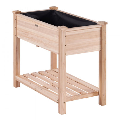 010373403983 - 33.9" Wooden Raised Garden Bed Planter with Tools and Drainage