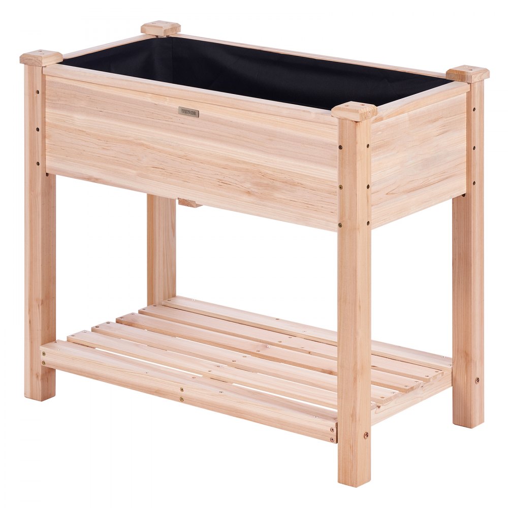 010373403983 - 33.9" Wooden Raised Garden Bed Planter with Tools and Drainage