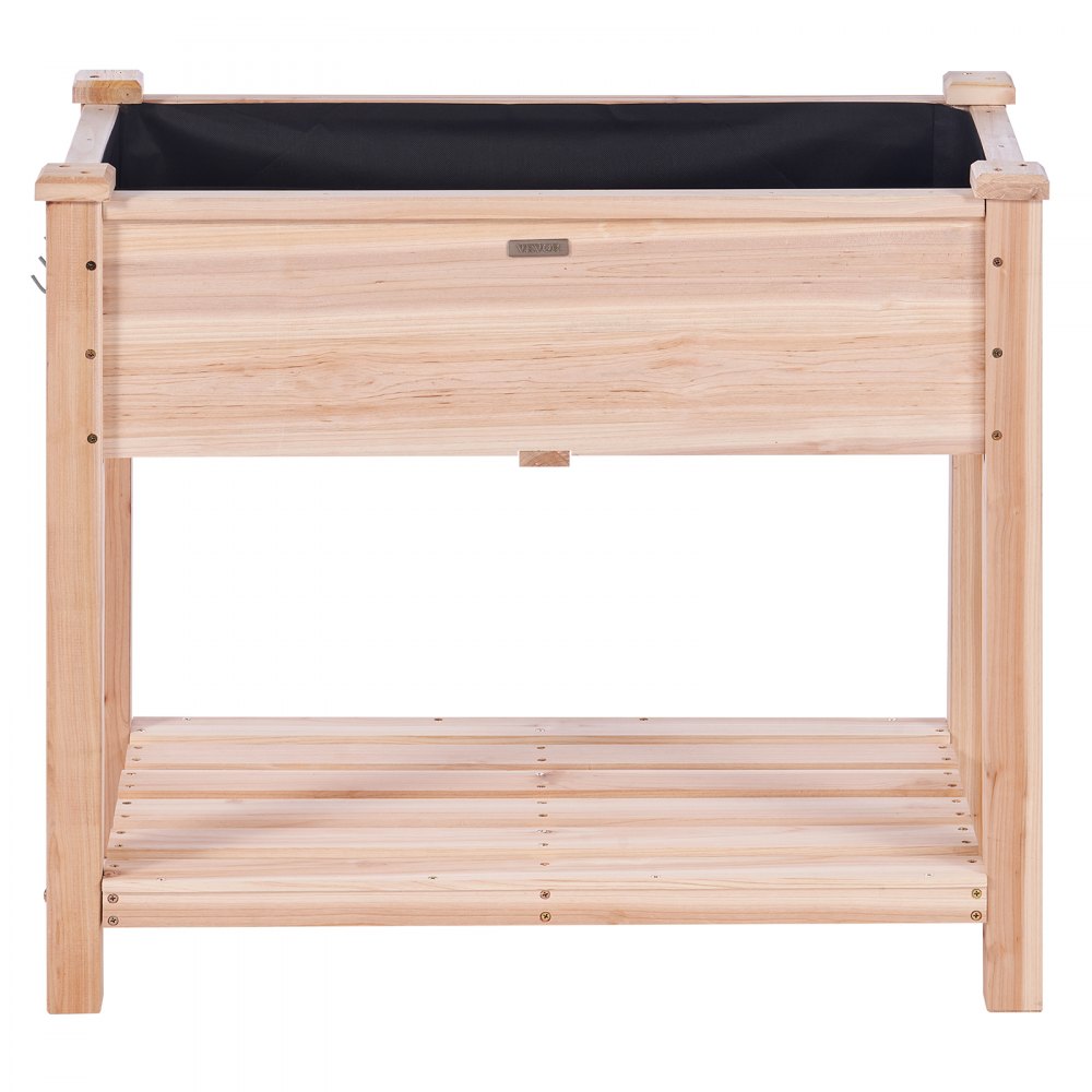 010373403983 - 33.9" Wooden Raised Garden Bed Planter with Tools and Drainage