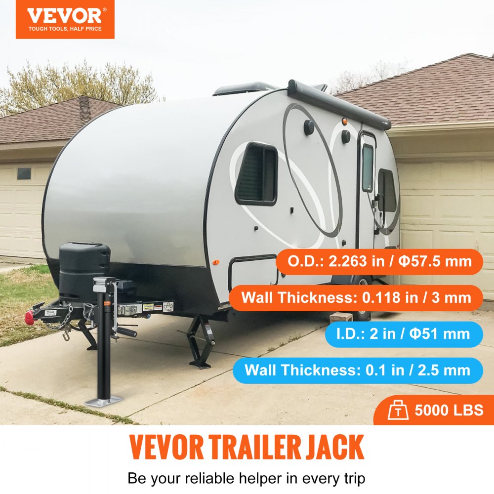 TJP-5002S-B - Heavy-Duty Carbon Steel Trailer Jack, 5000 lb Capacity