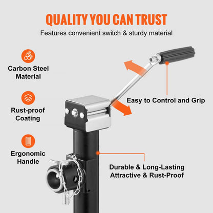 TJP-5002S-B - Heavy-Duty Carbon Steel Trailer Jack, 5000 lb Capacity