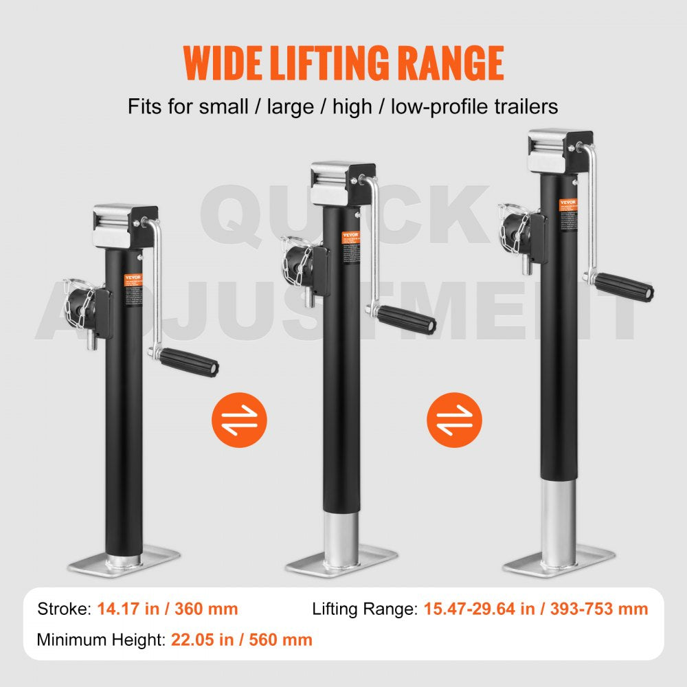 TJP-5002S-B - Heavy-Duty Carbon Steel Trailer Jack, 5000 lb Capacity