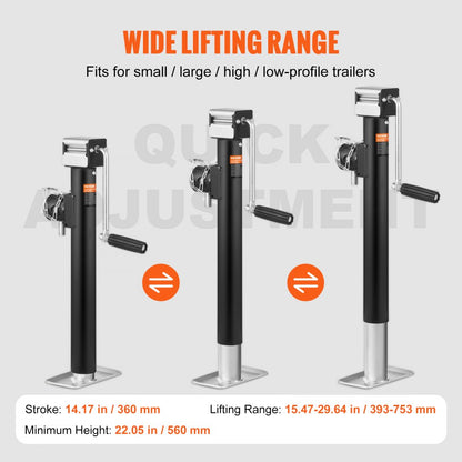 TJP-5002S-B - Heavy-Duty Carbon Steel Trailer Jack, 5000 lb Capacity