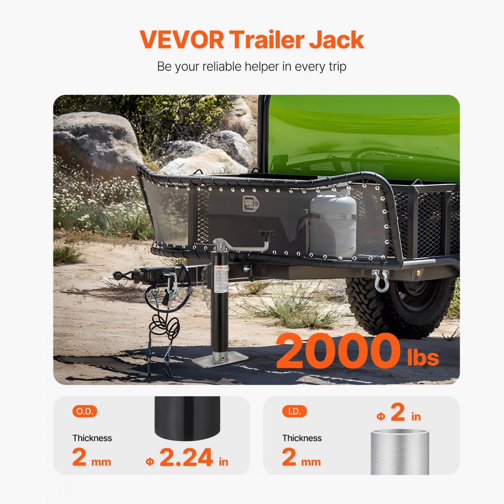 R20TSR - Heavy-Duty 2000 lbs Trailer Jack with 10" Travel & Rust-Proof Coating