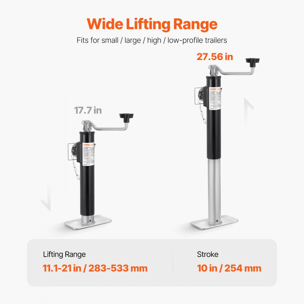 R20TSR - Heavy-Duty 2000 lbs Trailer Jack with 10" Travel & Rust-Proof Coating