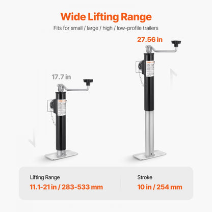 R20TSR - Heavy-Duty 2000 lbs Trailer Jack with 10" Travel & Rust-Proof Coating