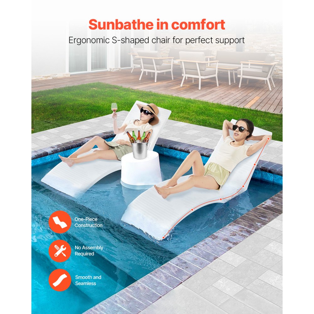 CF137 - Ergonomic S-Shaped Pool Chaise Lounge, 22.8" Wide, Durable PE Material