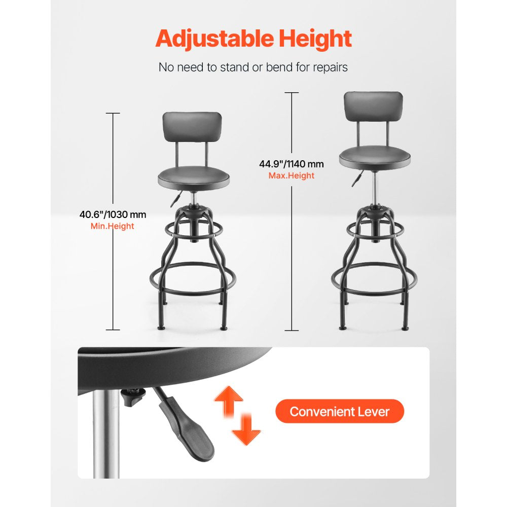 XF8W201 - Adjustable 40.6-44.9" Heavy-Duty Garage Stool with Backrest