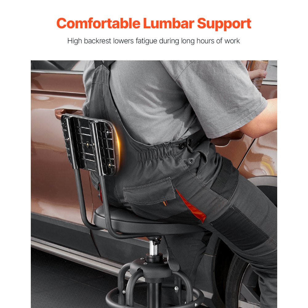 XF8W201 - Adjustable 40.6-44.9" Heavy-Duty Garage Stool with Backrest