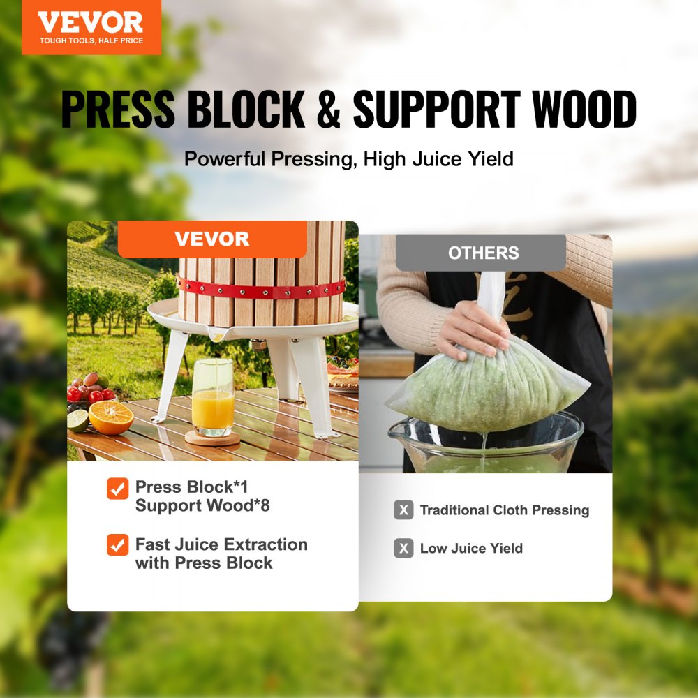 LD-BP12 - 3.2 Gal Beech Wood Manual Fruit & Wine Press