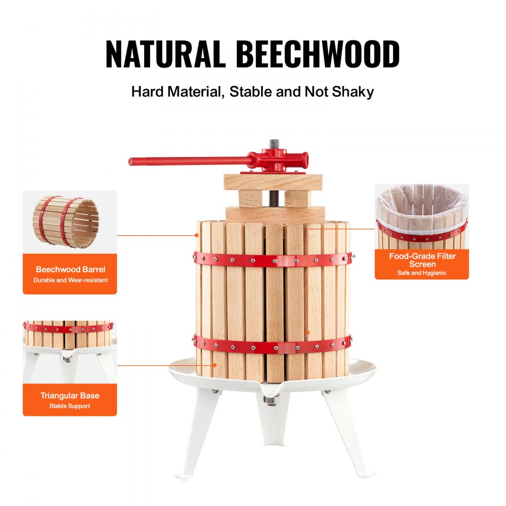 LD-BP12 - 3.2 Gal Beech Wood Manual Fruit & Wine Press