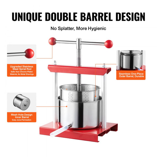 SFP-3L - 3L Stainless Steel Fruit Wine Press with Easy T-Handle Operation