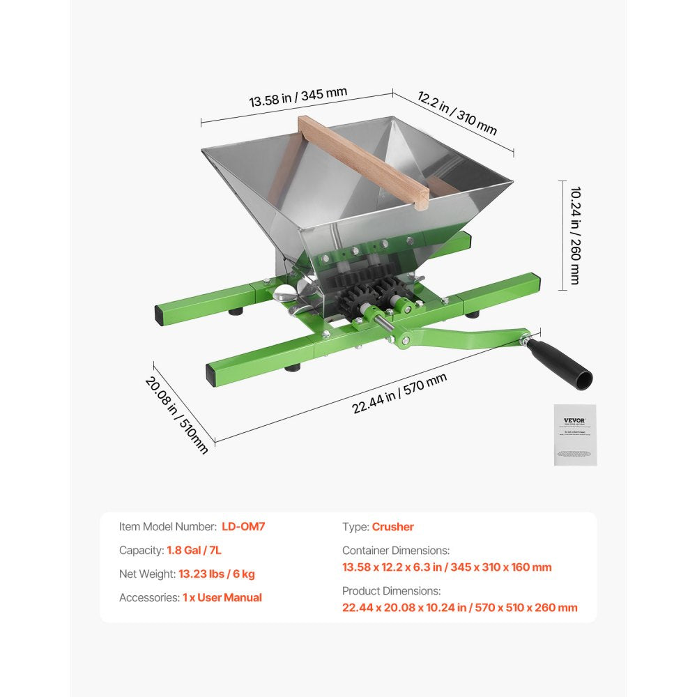 LD-OM7 - 7L Stainless Steel Fruit Crusher for Cider & Wine Making
