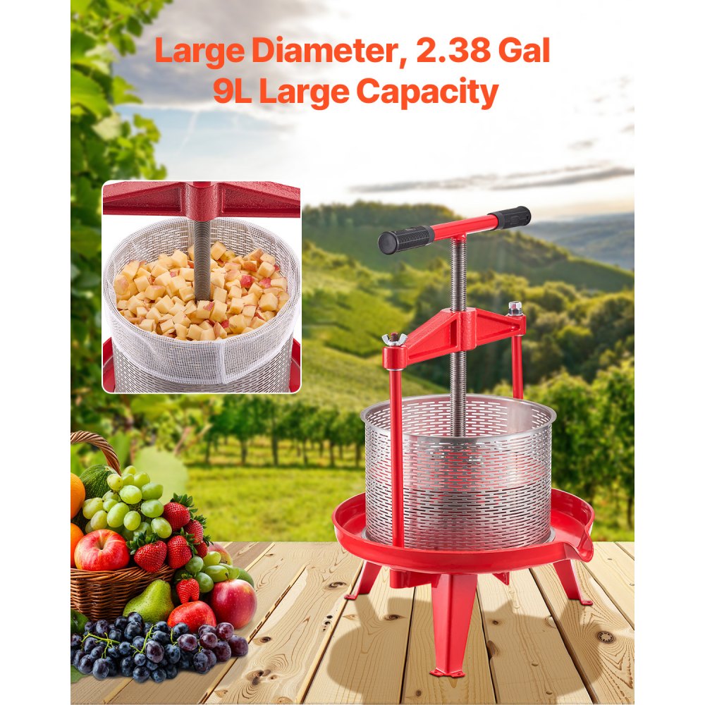 LD-BP0902 - 9L Stainless Steel Wine Press with Large Presser Plate