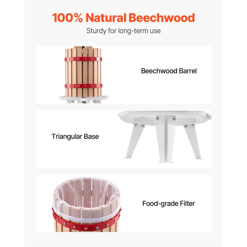 LD-BP6 - 1.6 Gal Manual Fruit Wine Press with Enhanced Juice Extraction