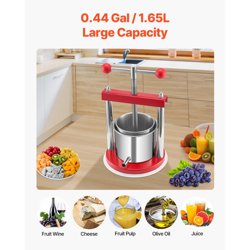 FP1.5-S - 1.65L Stainless Steel Manual Fruit Wine & Juice Press