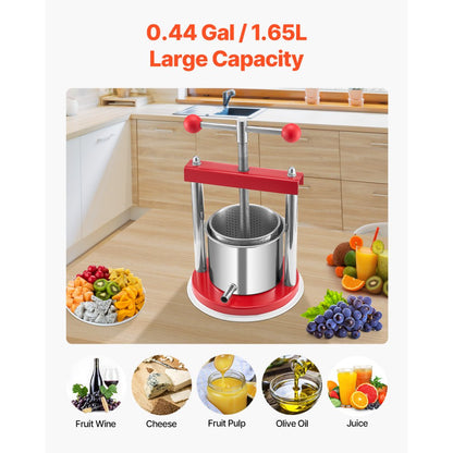 FP1.5-S - 1.65L Stainless Steel Manual Fruit Wine & Juice Press