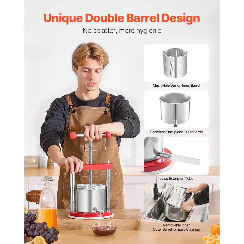 FP1.5-S - 1.65L Stainless Steel Manual Fruit Wine & Juice Press