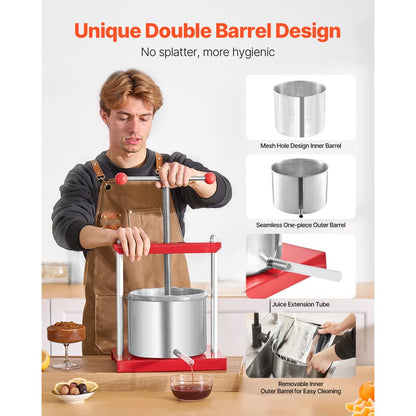 SFP-6L - 1.6 Gal Stainless Steel Manual Wine Press with Non-Slip Handle