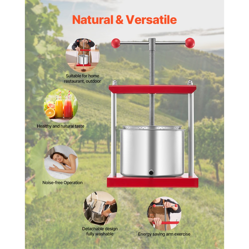 SFP-6L - 1.6 Gal Stainless Steel Manual Wine Press with Non-Slip Handle