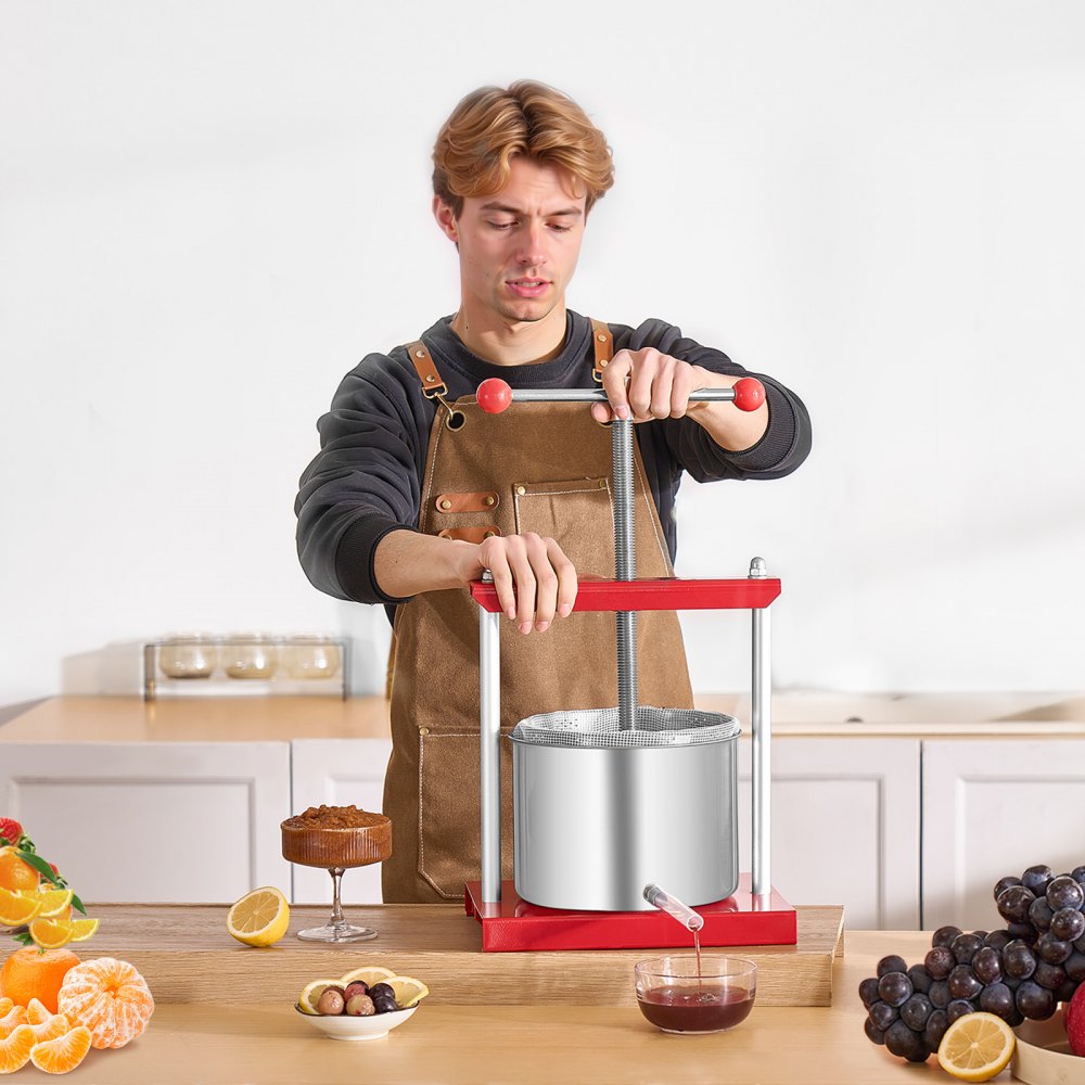 SFP-6L - 1.6 Gal Stainless Steel Manual Wine Press with Non-Slip Handle