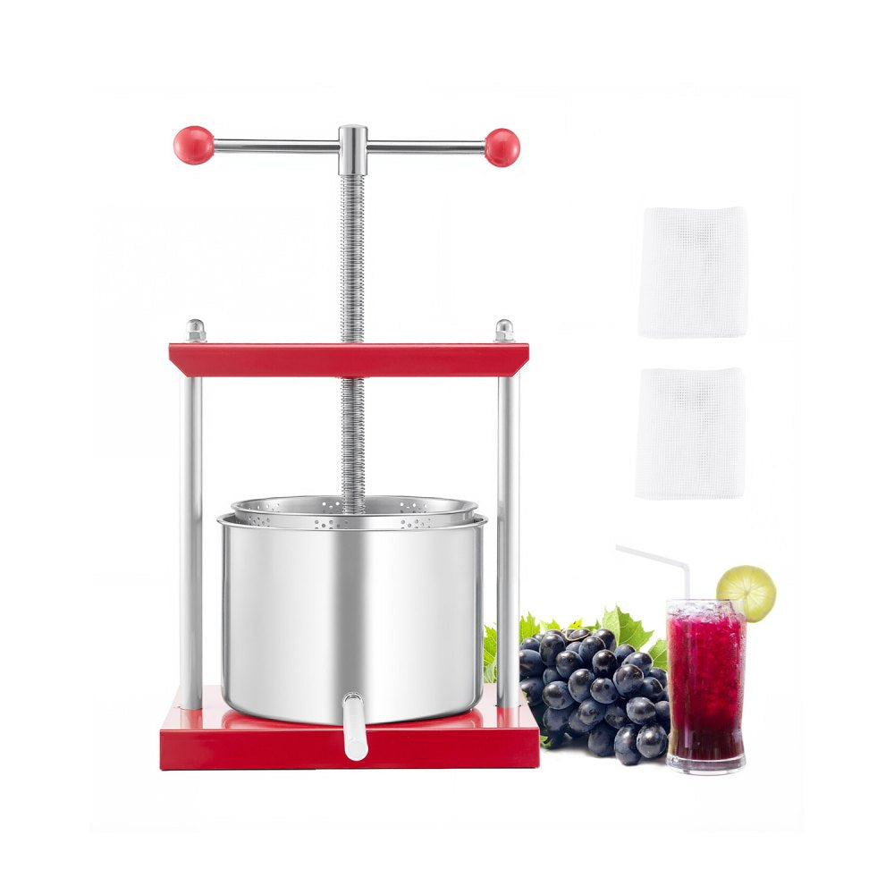SFP-6L - 1.6 Gal Stainless Steel Manual Wine Press with Non-Slip Handle