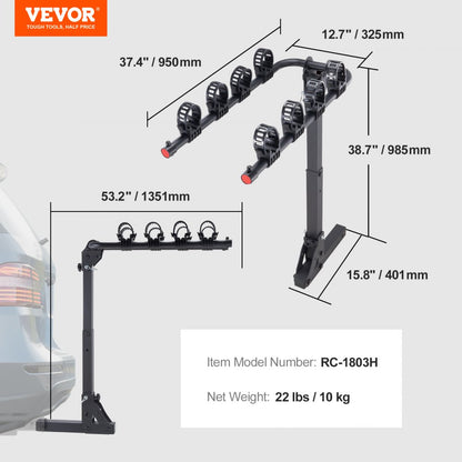 RC-1803H - Heavy-Duty 4-Bike Hitch Rack for E-Bikes & SUVs