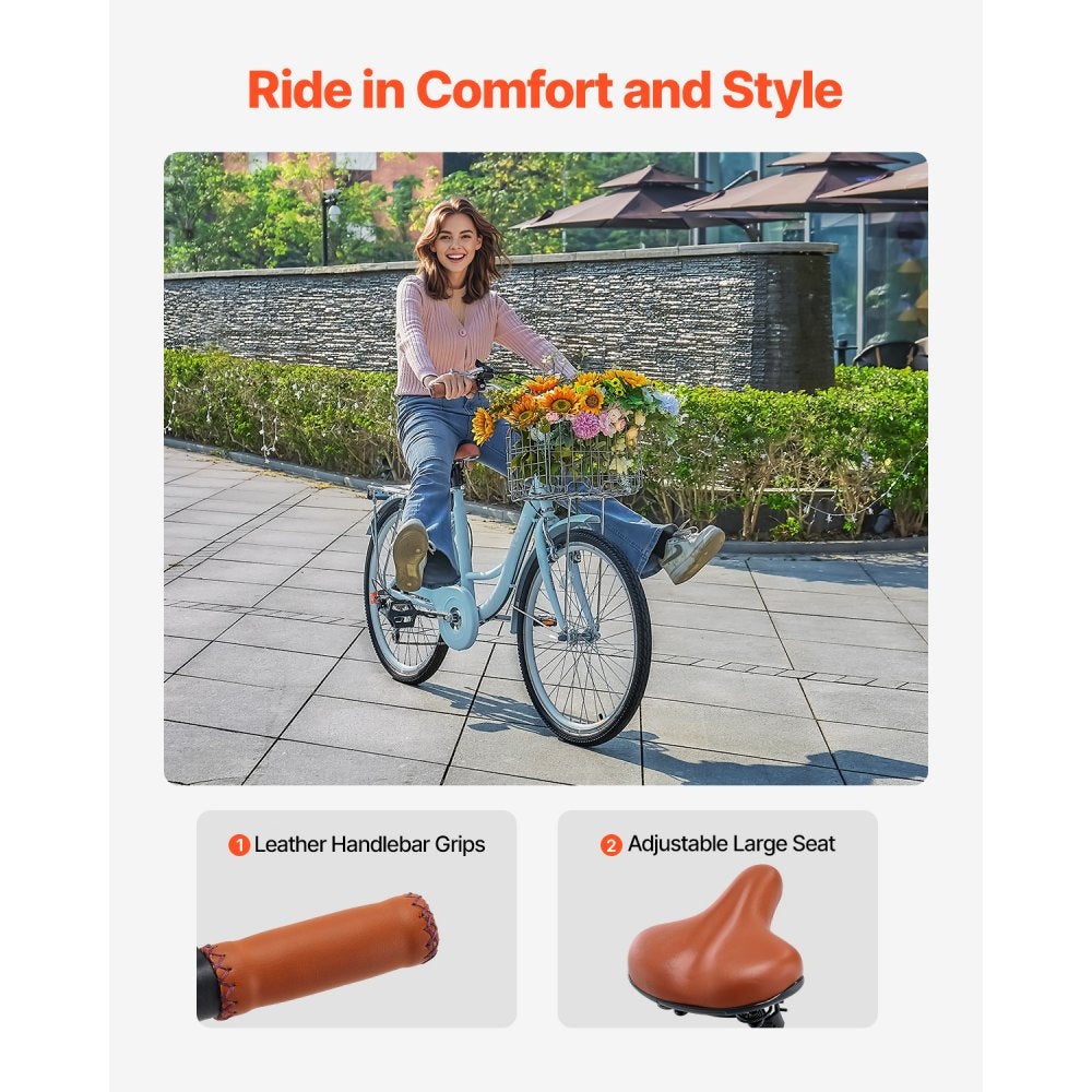 SCB721-B - 24-Inch Stylish Cruiser Bike with Adjustable Seat and Foldable Basket