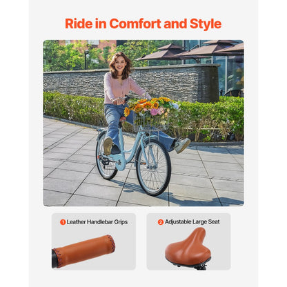 SCB721-B - 24-Inch Stylish Cruiser Bike with Adjustable Seat and Foldable Basket