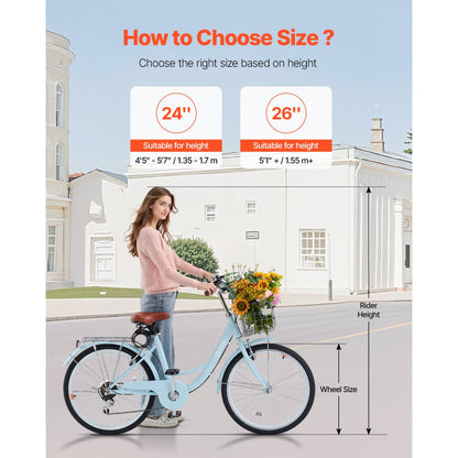 SCB721-B - 24-Inch Stylish Cruiser Bike with Adjustable Seat and Foldable Basket