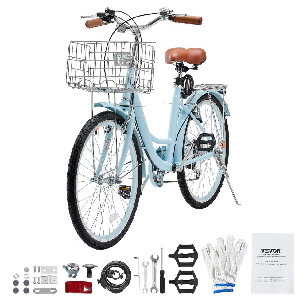 SCB721-B - 24-Inch Stylish Cruiser Bike with Adjustable Seat and Foldable Basket