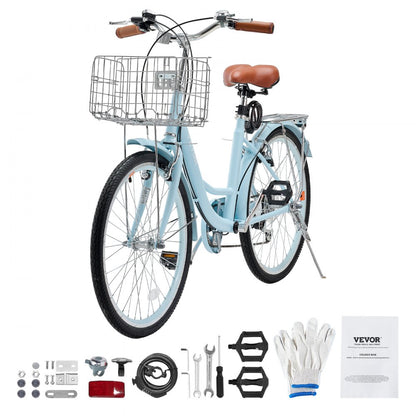SCB721-B - 24-Inch Stylish Cruiser Bike with Adjustable Seat and Foldable Basket