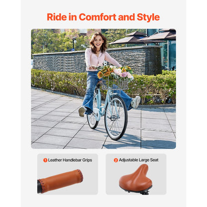 SCB122-B - Comfortable Light Blue Cruiser Bike with Foldable Basket