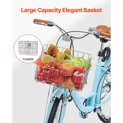 SCB122-B - Comfortable Light Blue Cruiser Bike with Foldable Basket