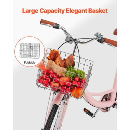 SCB122-P - 26-Inch Pink Cruiser Bike with Basket and Soft Seat