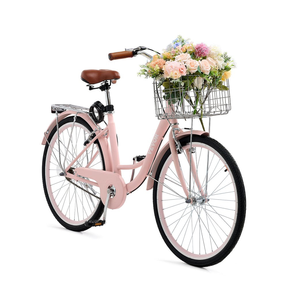 SCB122-P - 26-Inch Pink Cruiser Bike with Basket and Soft Seat