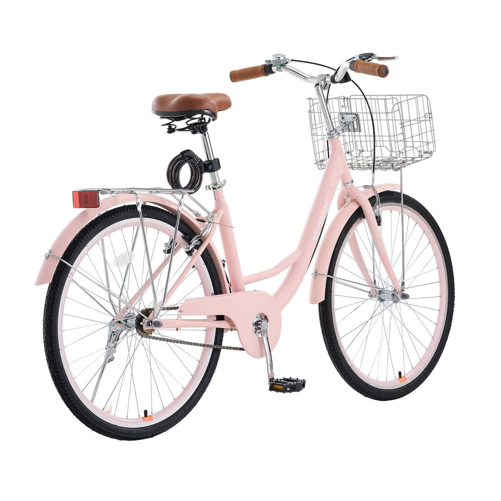 SCB122-P - 26-Inch Pink Cruiser Bike with Basket and Soft Seat
